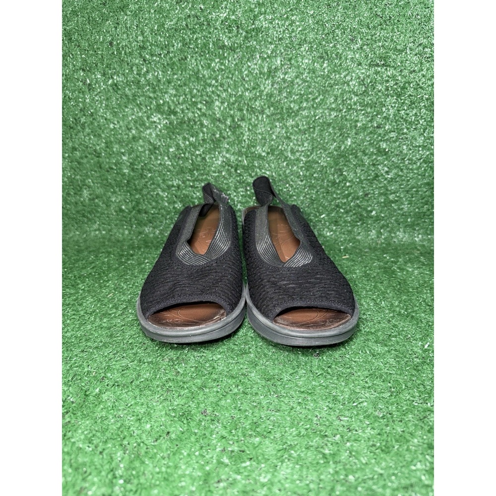 BZees Sandals Womens 7.5M Dream Black Strappy Peep Toe Slingback‎ Wedge Slip On - Picture 5 of 9